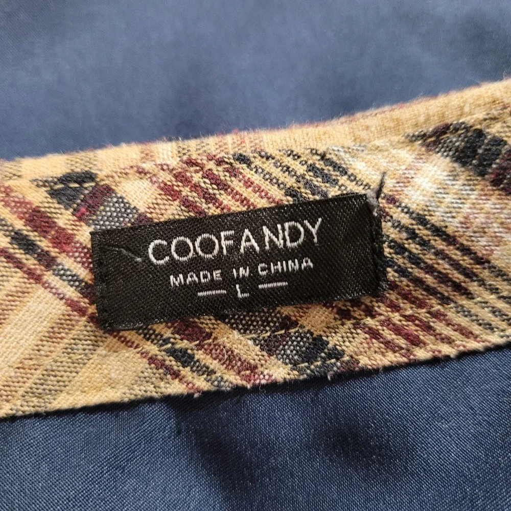 Coofandy‎ Mens Short Sleeve Button Up Shirt Plaid Trim Blue Casual Large